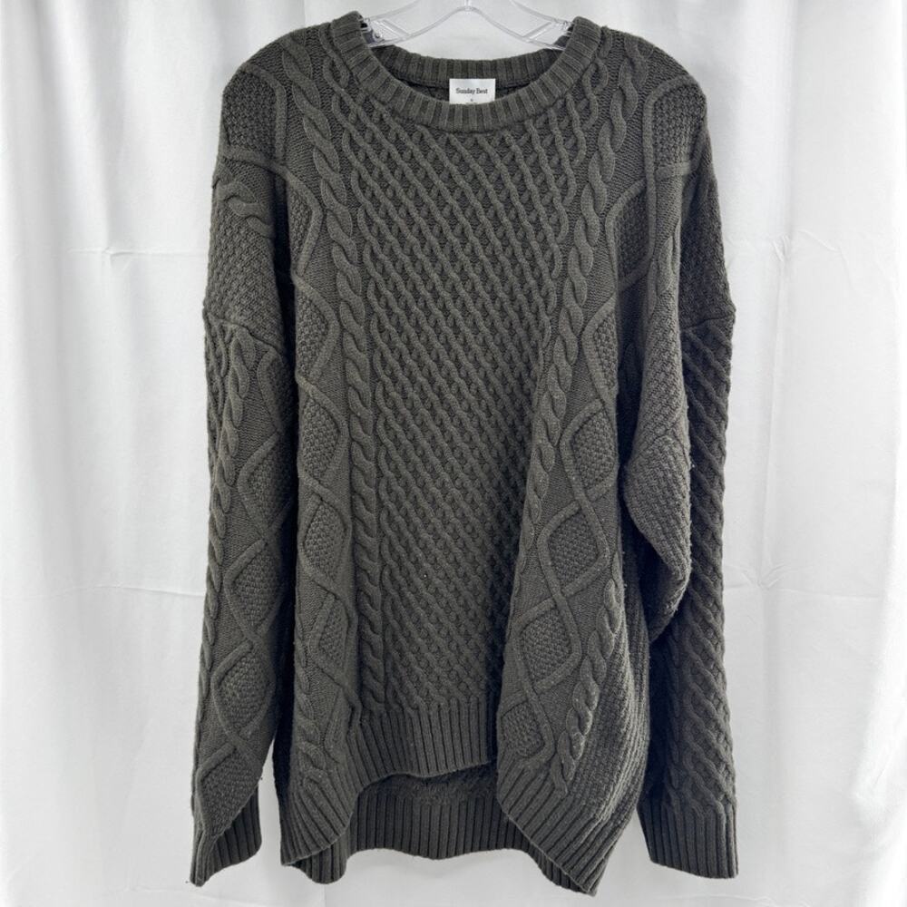 Sunday Best Aritzia Peggy Cable Knit Crewneck Sweater Wool Blend Sz M Green